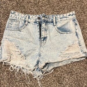 SHEIN Blue Distressed Jean Shorts with Raw Hem